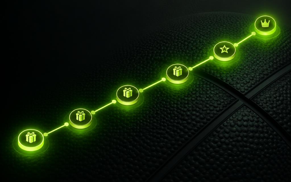 Concept artwork: glowing season reward track climbing across a basketball